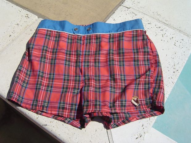 SOLD - New with Tags Vintage 60's Jantzen Plaid Swim Trunks Shorts sz 38